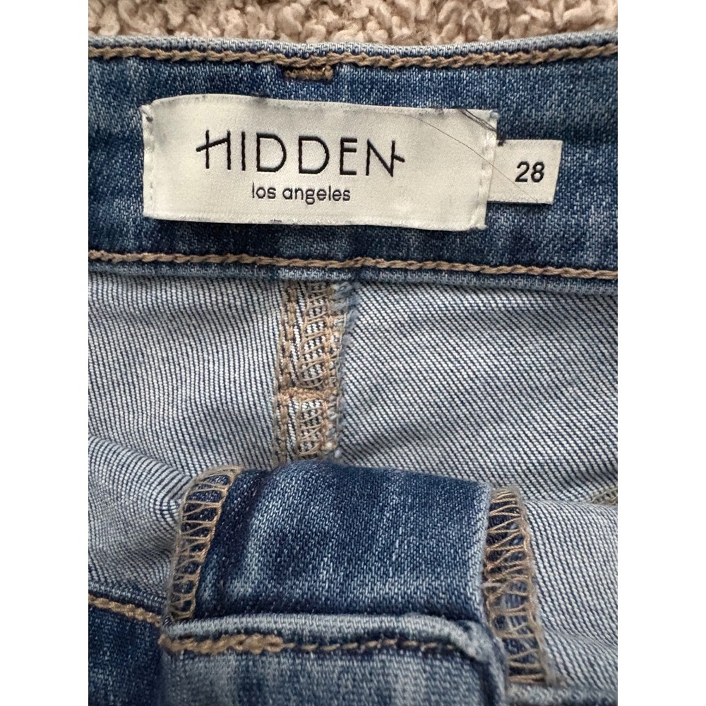 Hidden Los Angeles High Rise Flare Jeans Side Slit Raw Hem HD3148-MD Blue 28 - Picture 7 of 10